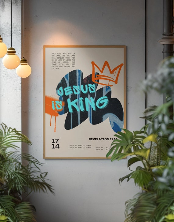 Trendy Aesthetic Christian Urban Wall Art - Jesus Is King Graffiti Street Style Wall Art Decor, Instant Digital Download