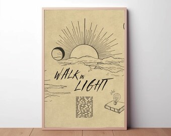 Trendy Aesthetic Christian Bible Wall Art - WALK IN LIGHT (light version) Bible Wall Art Decor, Instant Digital Download