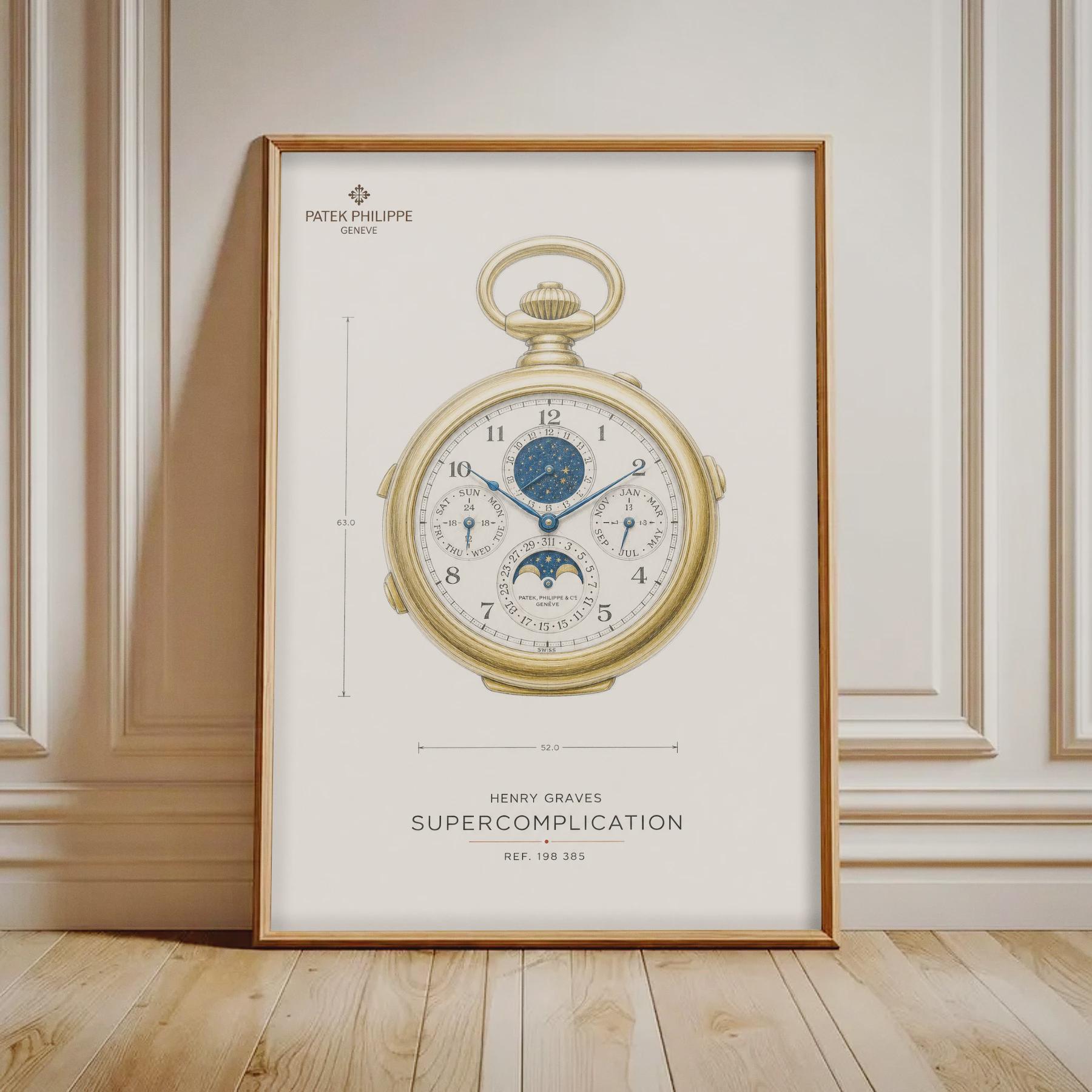 インテリア時計 PATEK PHIPPE Patek Philippe Supercomplication 198 385 Watch Print, Vintage