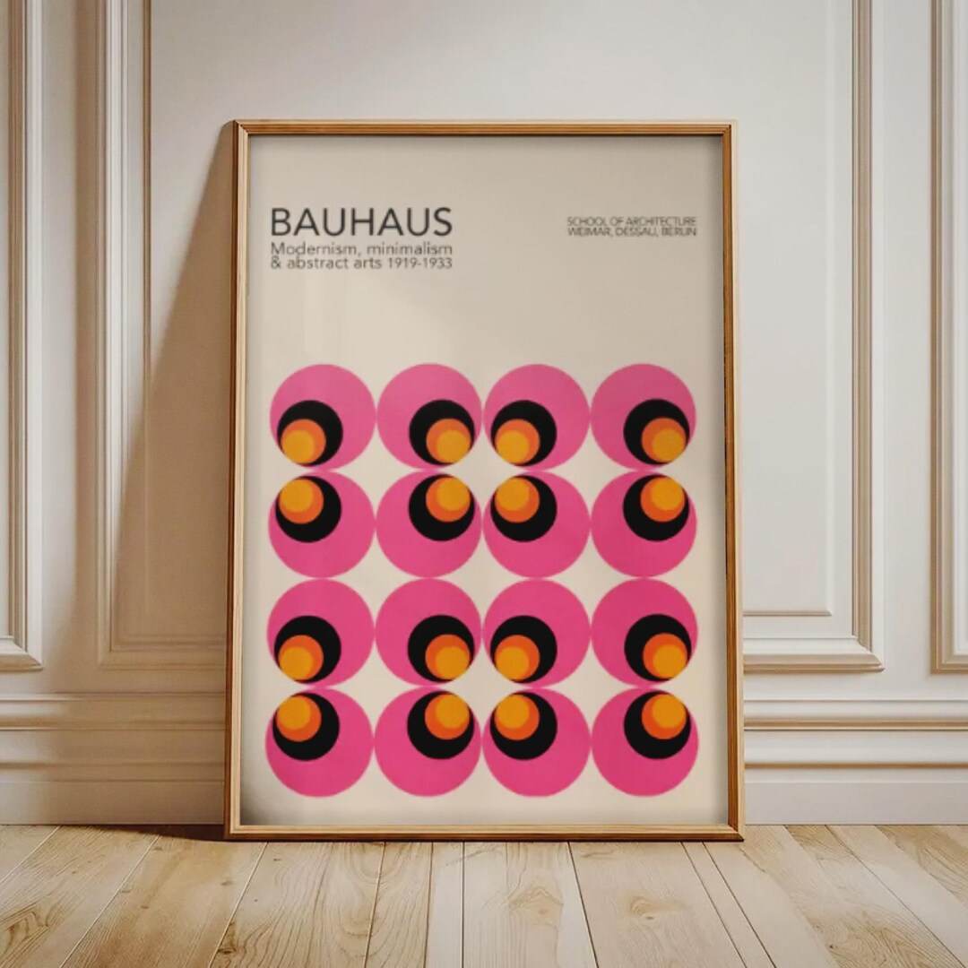 Bauhaus Print, Geometric Mid Century Modern Wall Art, Pink Orange ...