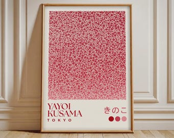 Lámina de Yayoi Kusama, arte abstracto japonés de puntos, arte mural con degradado rojo, decoración minimalista moderna para el hogar, póster de Tokio