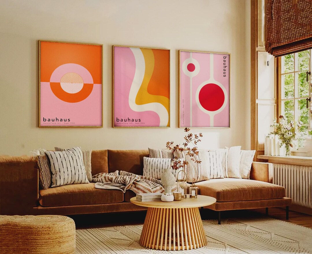 Set of 3 Bauhaus Prints, Mid Century Modern Wall Art, Retro Geometric ...