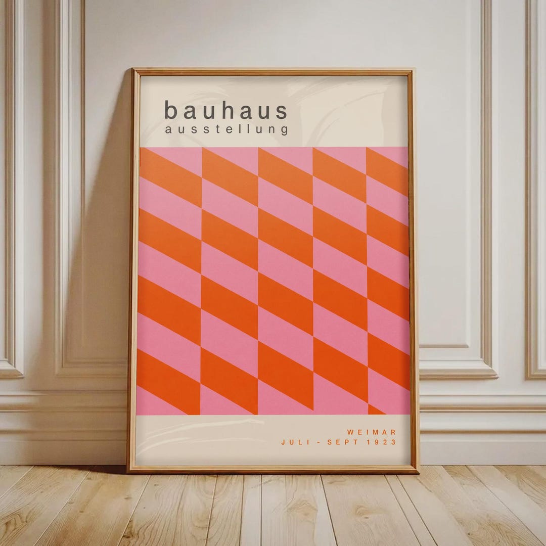 Bauhaus Exhibition Print, Pink Orange Geometric Abstract Wall Art ...