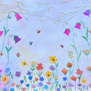 Original Aquarell Gemälde, Frühlingsblumen, Haus Wand Dekoration, Unikat, Botanische Kunst, Blumen Malerei, Schmetterlinge