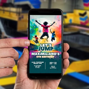 Convite para festa no parque de trampolim | Convite de aniversário legal para adolescentes | Modelo digital editável | Cartão para festa de parkour | Design divertido e personalizável