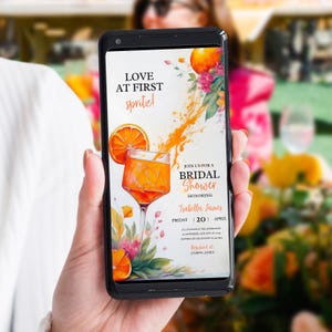Love at First Spritz Faire-part de douche nuptiale - Invitation de brunch d'agrumes sur le thème Aperol Spritz - Shower de mariage floral orange - imprimable numérique