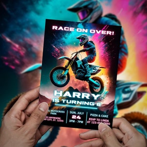 Invitation d'anniversaire modifiable cool de motocross | de Fête de moto tout-terrain | Invitation BMX pour ados | Téléchargement numérique imprimable, personnalisation instantanée