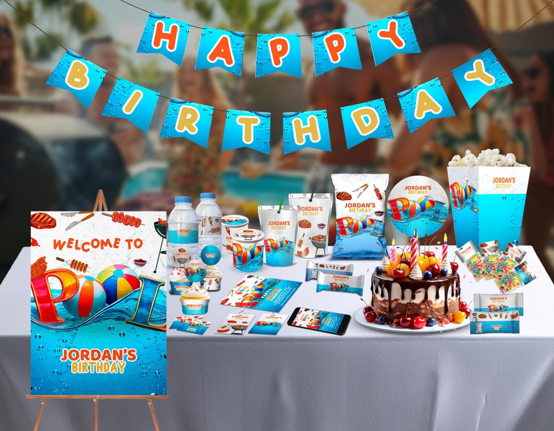 Editable BBQ & Pool Party Bundle, Summer Party Decorations, Cool Custom ...