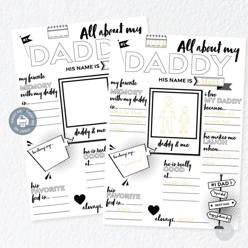 All about my daddy fill in and printable activity page digital print