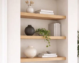 Oak Alcove Floating Shelves | Custom Built-In Alcove Shelving