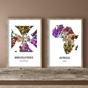 Set of 2 Adinkra Symbol Prints, Modern African Wall Decor, African Symbols, African Modern Wall Art, Adinkra Design Print, African Art