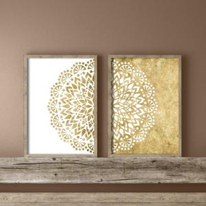 Set di 2 dipinti di mandala neutri, immagini di motivi africani, stampe moderne africane, decorazioni per il soggiorno neutre, arte murale boho