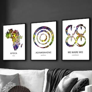 Adinkra Symbols, Set of 3 Wall Art Prints, West African Symbols, Modern African Wall Decor, African Art, Ghana Wall Art, African Prints