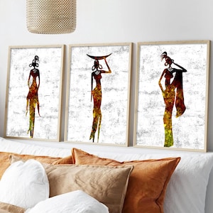 3er Set Afrikanische Frauenformen Wandkunstdrucke, modernes Wohndekor, afrikanische Kunst, afrikanische weibliche abstrakte, schwarze Frauenkunst, afrikanische ethnische Kunst