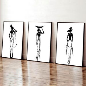 Stampe artistiche di donne africane in bianco e nero: decorazioni murali moderne