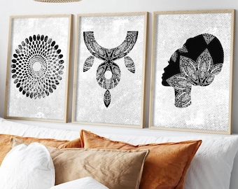 Black and White African Art Prints: Modern Home Decor Set