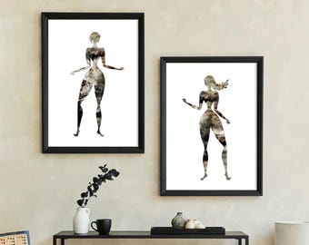 Abstract African Woman Art Prints: Set of 2 Female Silhouettes
