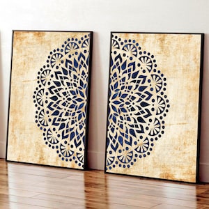 Set di 2 stampe africane moderne con motivi africani, decorazioni da parete con mandala neutre, decorazioni da parete con divano moderno, set di decorazioni da parete con mandala, arte Boho Living