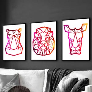 Set di 3 stampe di animali del safari, decorazioni per la camera da letto dei ragazzi, decorazioni murali per adolescenti, decorazioni murali con animali selvatici, stampe di animali per la camera da letto, decorazioni con ippopotami, stampe con leoni