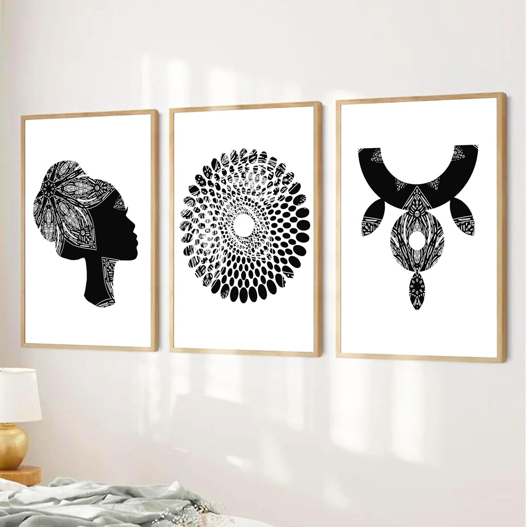 Set of 3 Black and White African Prints, Modern African Wall Art ...