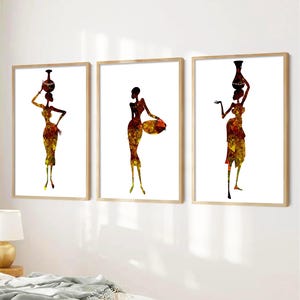 Impressions d'art murales de femmes africaines : décoration abstraite moderne, lot de 3