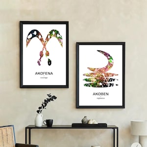Set of 2 Adinkra Symbol Prints, African Home Decor, African Symbols Art, Modern African Wall Prints, Ghana Art, Arican Style Prints UK
