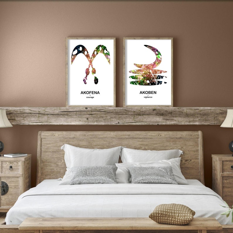 Adinkra Symbol Prints Set: African Home Decor Art, Akoben & Akofena - Etsy