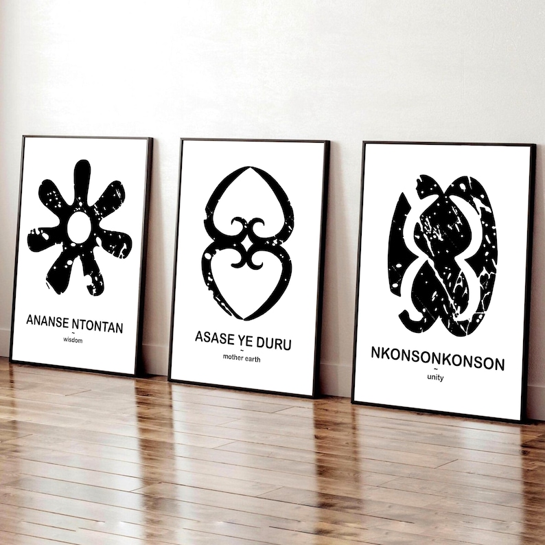 Adinkra Symbols Art Prints: African Black and White Wall Decor, Set of ...
