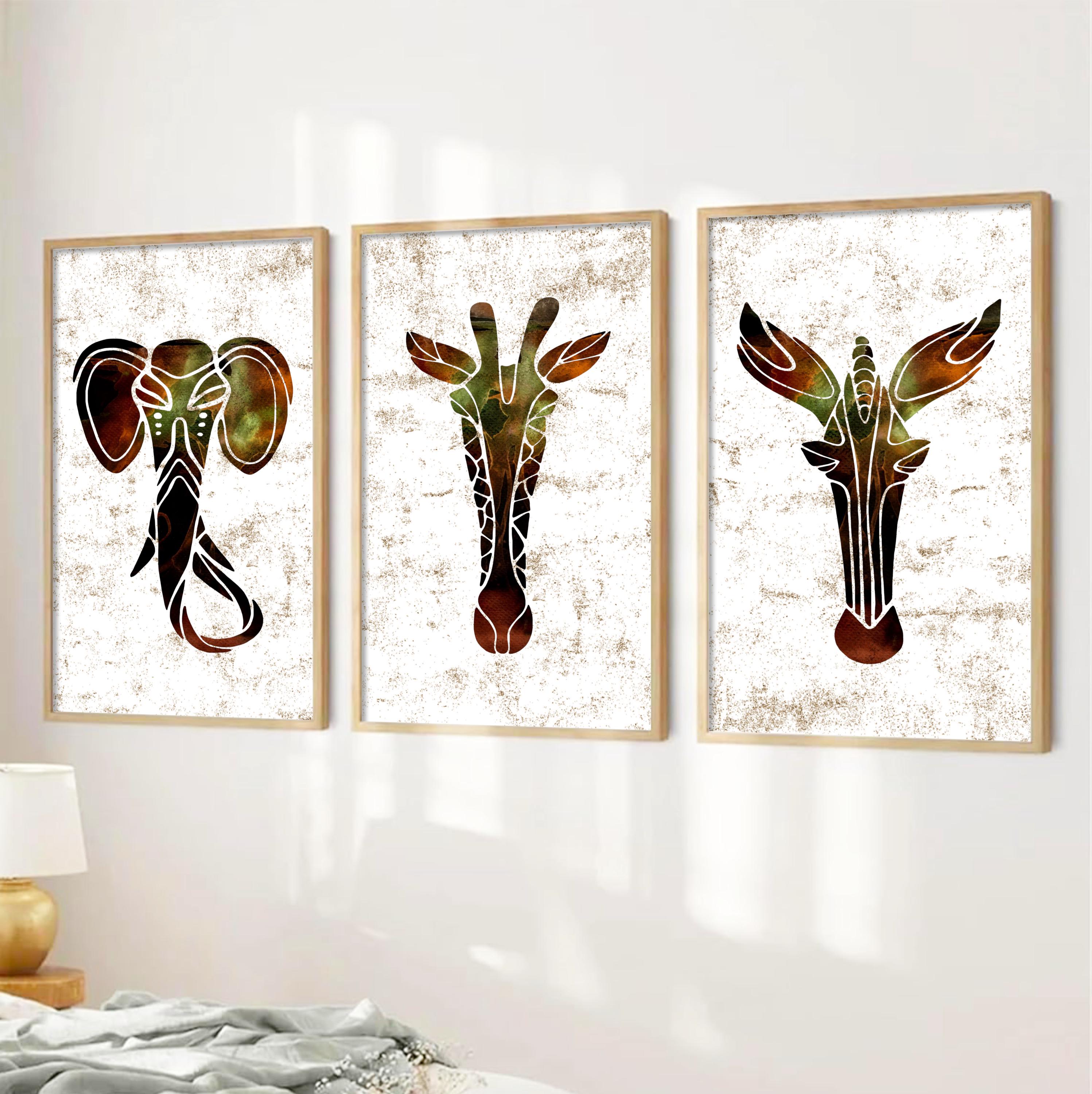 African Safari Animal Prints: Geometric Elephant, Giraffe, Zebra