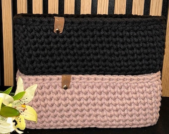 Rectangular crocheted basket with wooden base, storage basket, utensil basket, bread basket, changing table basket, decorative basket, decorating idea, modern basket, crocheted basket, crochet