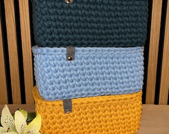 Häkelkorb Aufbewahrungskorb mit Holzboden Utensilo Häkelkörbchen Körbchen Brotkorb Aufbewahrung Korb Wickeltisch Eckig Rund gehäkelter Korb