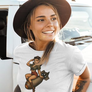 Pin Up Girl Bomb Shirt, WW2 Bomber Girl Tee, Vintage Military Pinup T-Shirt, Retro Rockabilly Shirt, Nose Art Graphic Tee, 1940s Style