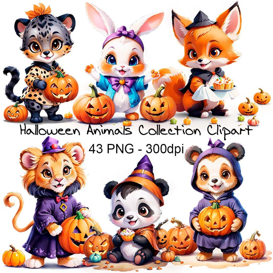 Halloween Animal Clipart Bundle Ai Generated Art Digital Wall Art 