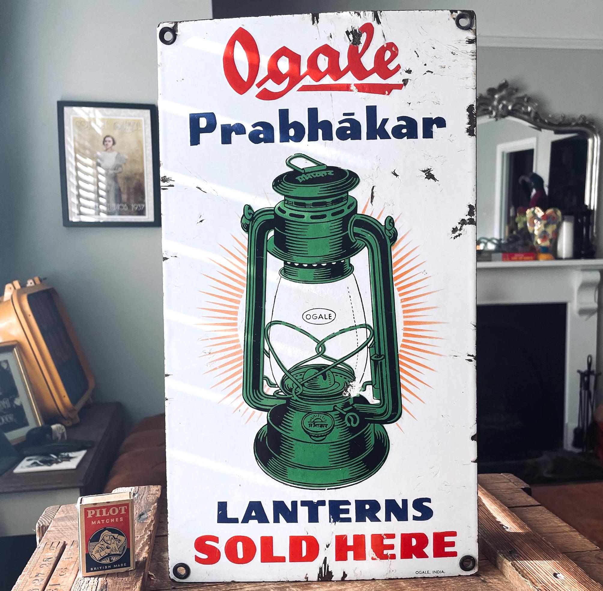 Vintage Enamel Sign Ogale Prabhakar Lanterns #20 (41cm by 23cm