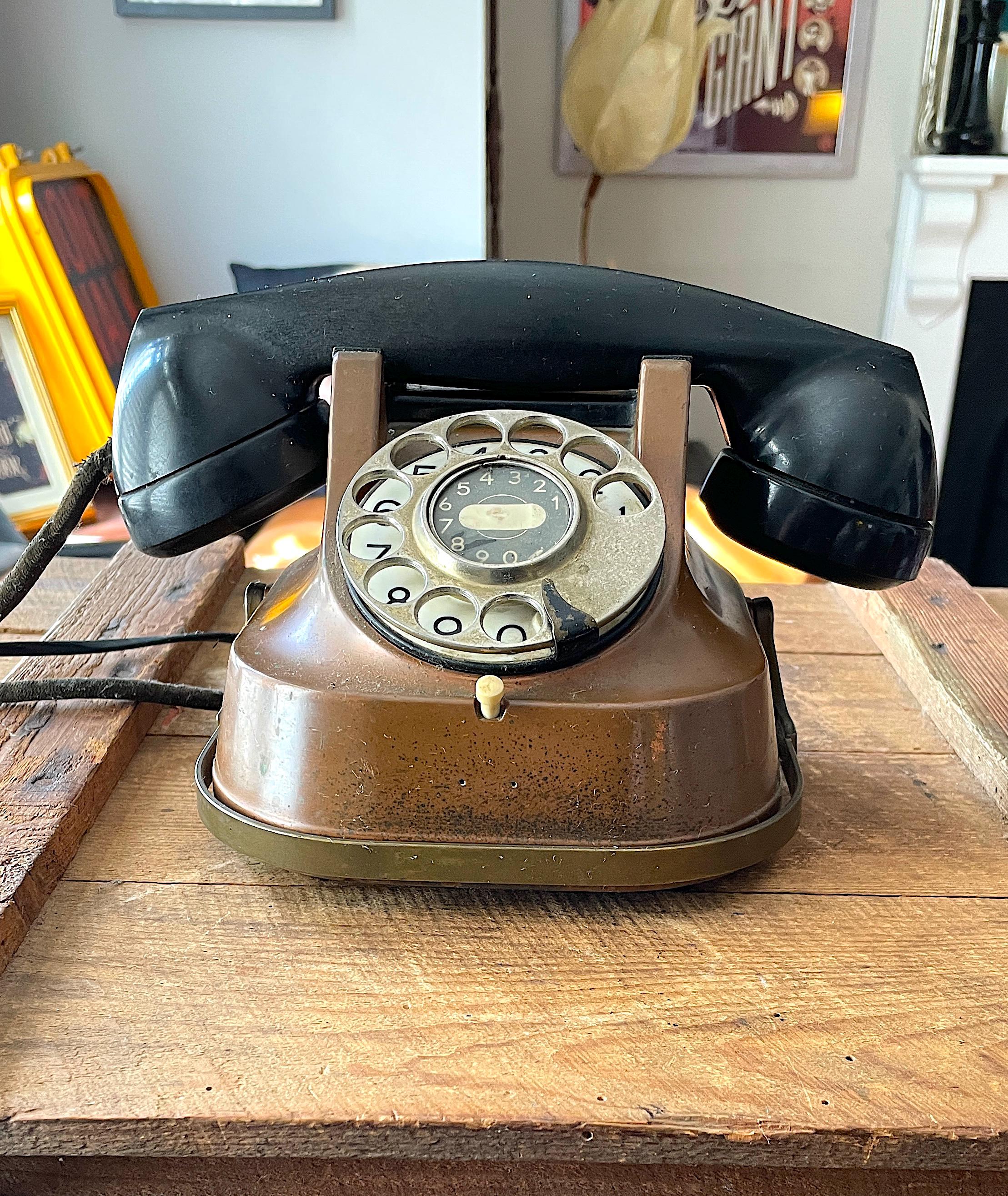 ビンテージ 30s 40s ベルギー製 ATEA 電話機 Vintage Atea Copper Rotary Dial Desk Telephone With Bakelite