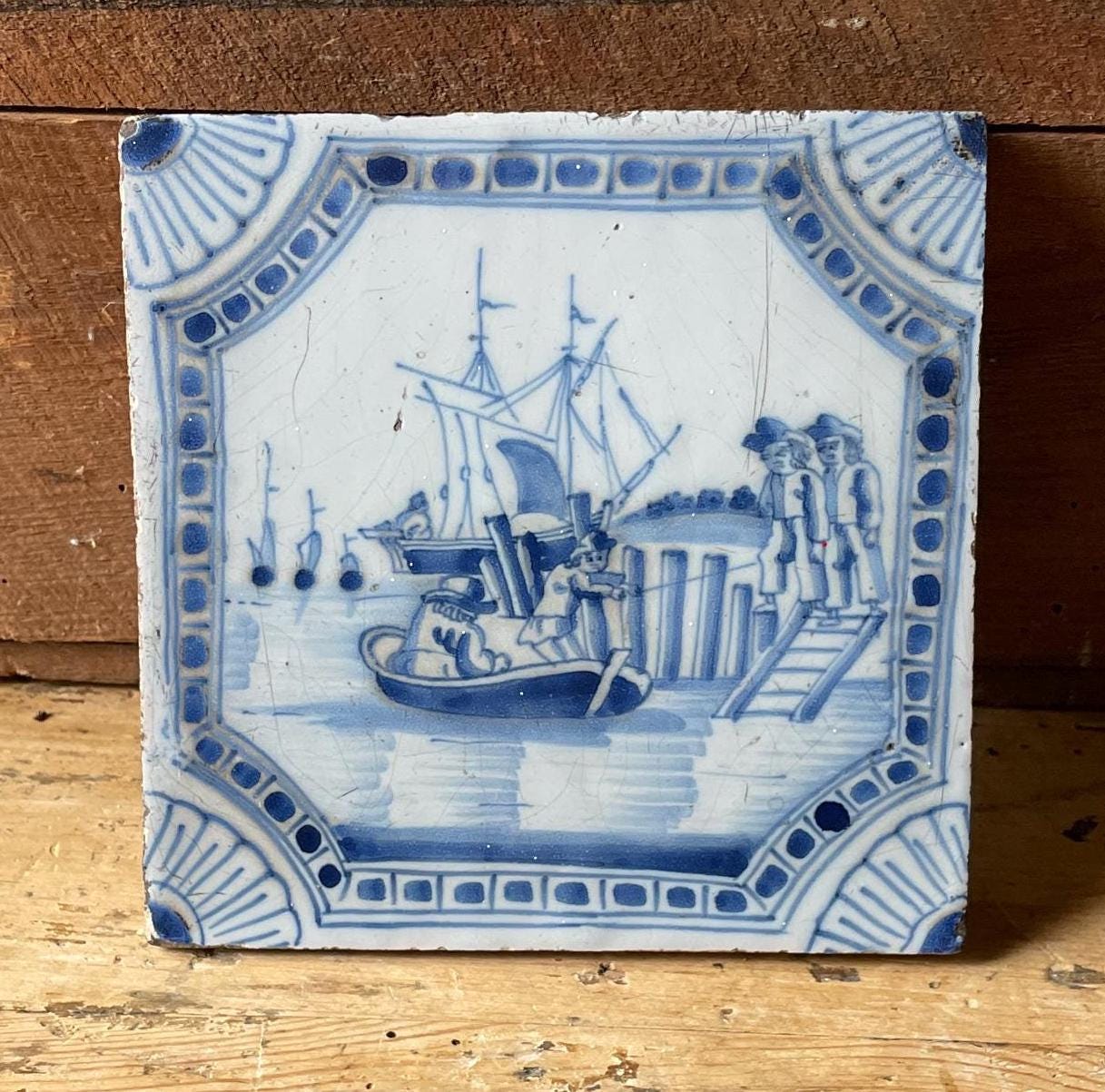 デルフトタイル Antique Delft Tile in Blue and White Design, 13x13cm - Etsy