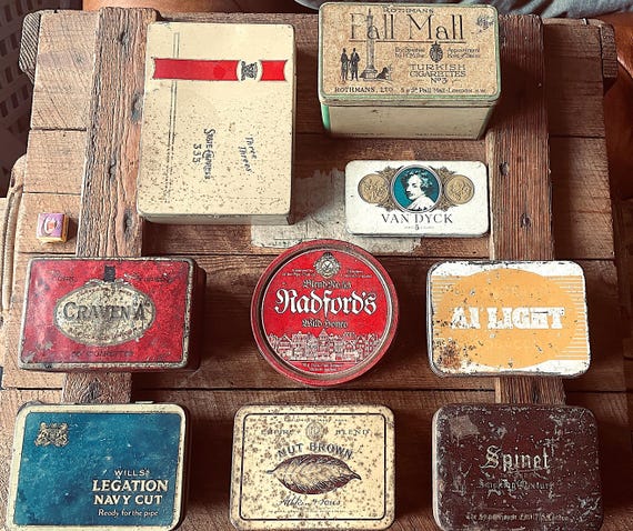 old cigarette tins Vintage Tobacco Tins, Collectible Brands, Storage & Decor (sold Separately)