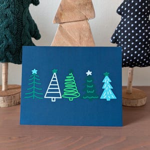Grußkarte Weihnachtsbaum | Blaue Weihnachtskarte | Feiertags-Gruß-Karte | Süße Weihnachtskarte |Blanko-Karte
