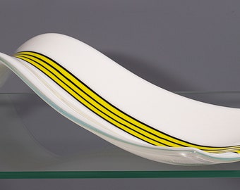 Fused Glass Spoon Rest - BluDragonfly SRA - White, Yellow and Black Spoon Rest