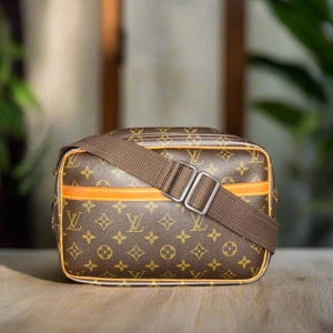 Autentica borsa a tracolla Louis Vuitton LV Reporter PM marrone Mongram Vintage
