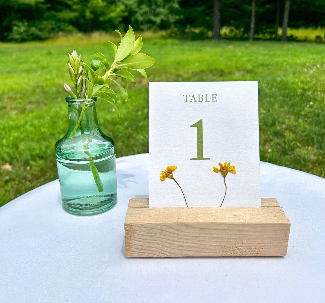 Pressed Floral Wedding Table Numbers- Table Card WITH Wooden Block - Etsy
