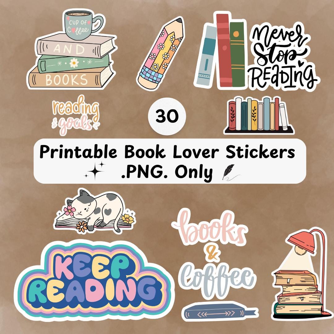 Printable Book Lover Stickers Bundle Png Stickers for Goodnotes Digital ...