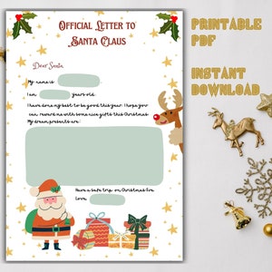 Brief an den Weihnachtsmann PDF zum ausdrucken, Nikolaus Wunschliste, Weihnachtsgeschenke Wunschliste, digitaler Sofort Download