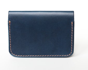 Handmade Italian Leather Bifold Card Wallet in Navy Leather | Small, Stylish, & Classic