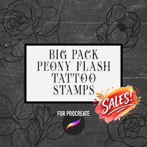 Flash Tattoo Peony Brushes for Procreate – Traditional Floral Linework & Neo Traditional Tattoo Design Set + free gift