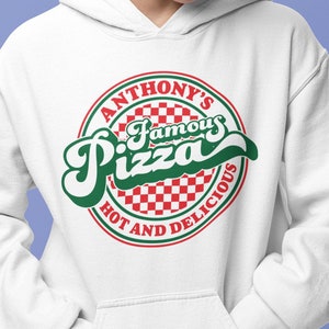 Personalized Pizza Logo long sleeve Hooded sweatshirt, Famous Pizza, New York Style, Stone baked pizza making accessories, Christmas, Hoodie