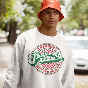 Personalized Pizza Logo crew neck long sleeve sweatshirt, Famous Pizza, New York Style, Stone baked, pizza making accessories, Christmas