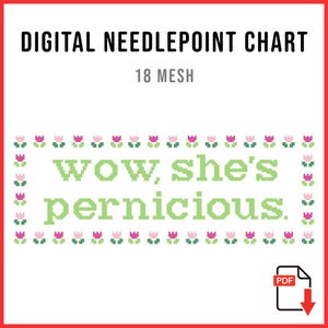 Wow She&#39;s Pernicious Camille Grammer Quote Needlepoint Chart - Digital PDF Chart for Needlepoint and Cross Stitch - Instant Download