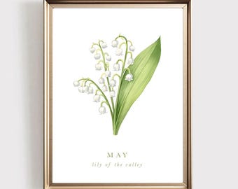 May Birth Flower Lily of the Valley Print - Watercolor Printable Wall Decor Spring Flowers Still Life Botanical Art - Instant Download