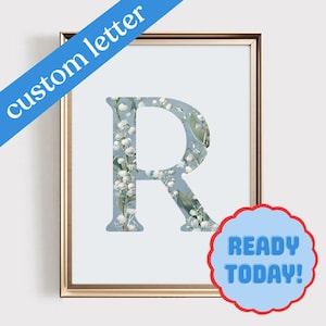 Custom Chinoiserie Letter Print | Light Blue, Light Pink, Light Green Lily of the Valley Monogram print | Gift for Mom | Gift for Baby